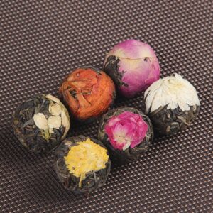 Trà Phổ Nhĩ Viên Long Châu Hoa – hộp 18 viên 6 vị