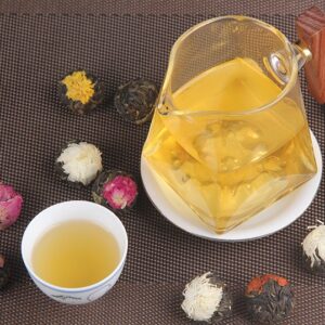 Trà Phổ Nhĩ Viên Long Châu Hoa – hộp 18 viên 6 vị