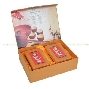 Hộp Trà Tân Cương Long Việt 400g - Quà Tặng Phủ Lụa Vàng (Tân Cương Xanh)