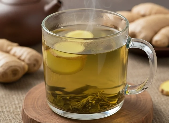 Pha trà khô với vài lát gừng giúp ấm bụng giảm đau dạ dày