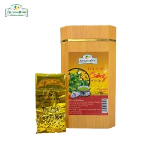Trà Đinh Tân Cương Tiến Vua 200g - Hộp Vân Gỗ (10 Gói x 20g)