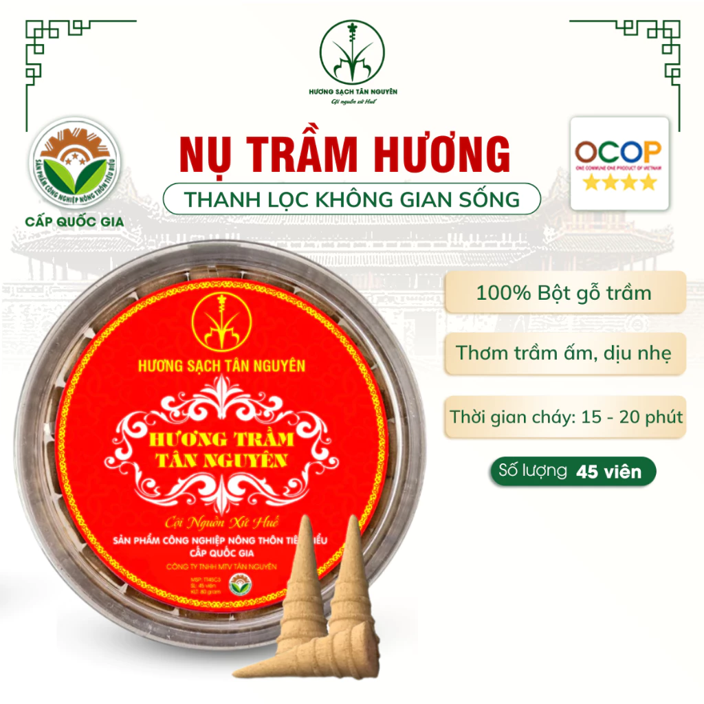 Nụ Trầm Hương Cao Cấp Hộp 45 Viên - Trầm Nụ 100% Thiên Nhiên Tân Nguyên