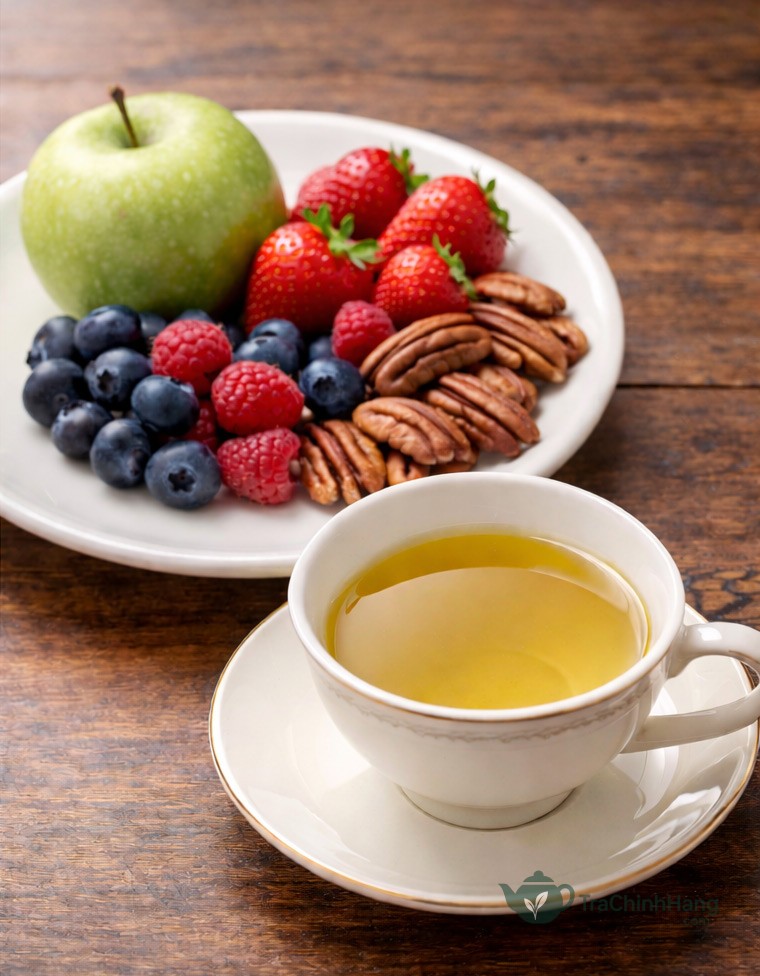 Ngoài trà xanh, EGCG còn có trong táo, quả mọng và hạt hồ đào