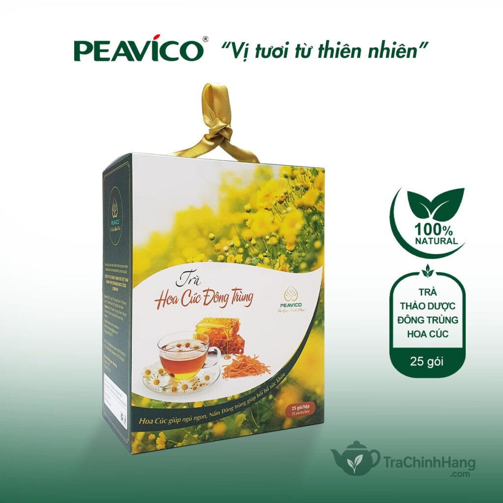 Trà Hoa Cúc Đông Trùng Peavico - Ngủ Ngon, Đẹp Da (Hộp 25 Gói)