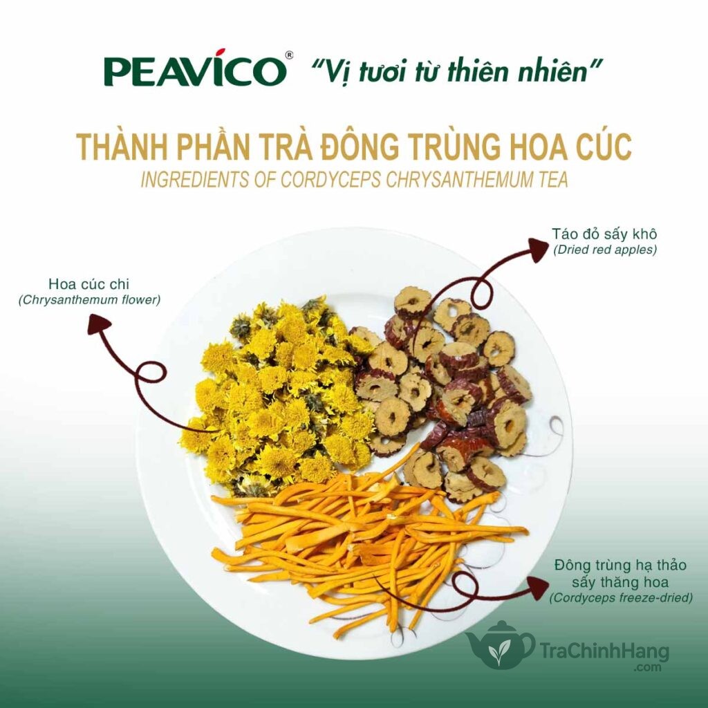 Trà hoa cúc đông trùng Peavico hộp 25 gói giúp ngủ ngon