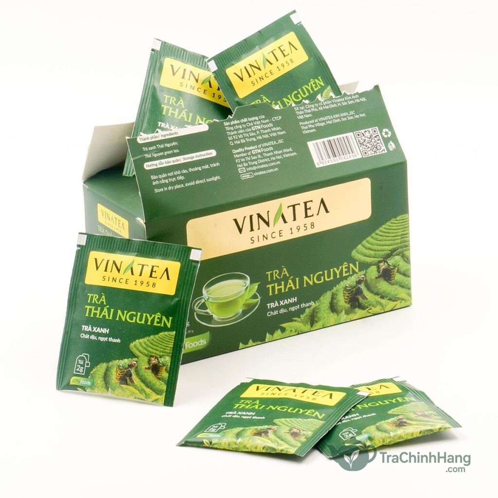Trà Thái Nguyên túi lọc Vinatea hộp 25 gói hương cốm non