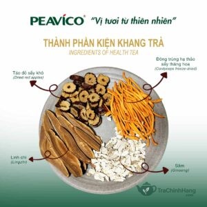 Thành phần trà kiện khang peavico đông trùng linh chi sâm táo đỏ