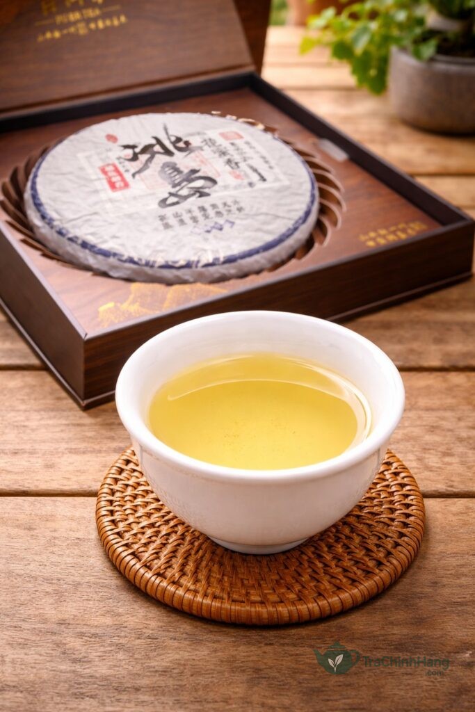 Pha trà phổ nhĩ sống băng đảo lão trại nước vàng sáng